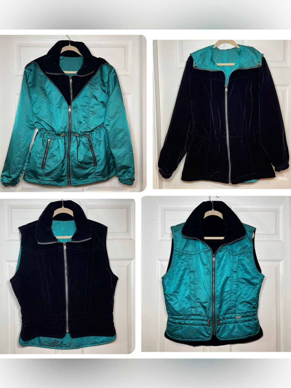 Vtg NILS Reversible 4 in 1 Ski Jacket Vest Set Sz 10 Teal Velvet Hooded 80s 90s